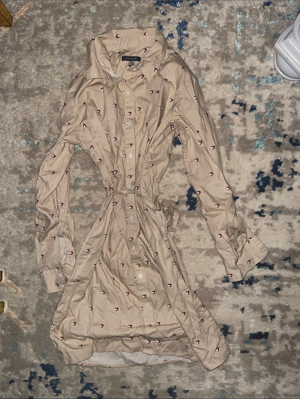 Tommy Hilfiger Beige Shirt Dress with Tiny Red & Navy Logos